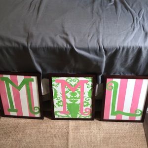 Hand Painted, framed Monogram MML